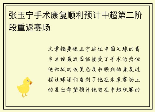 张玉宁手术康复顺利预计中超第二阶段重返赛场 张玉宁手术康复顺利预计中超第二阶段重返赛场